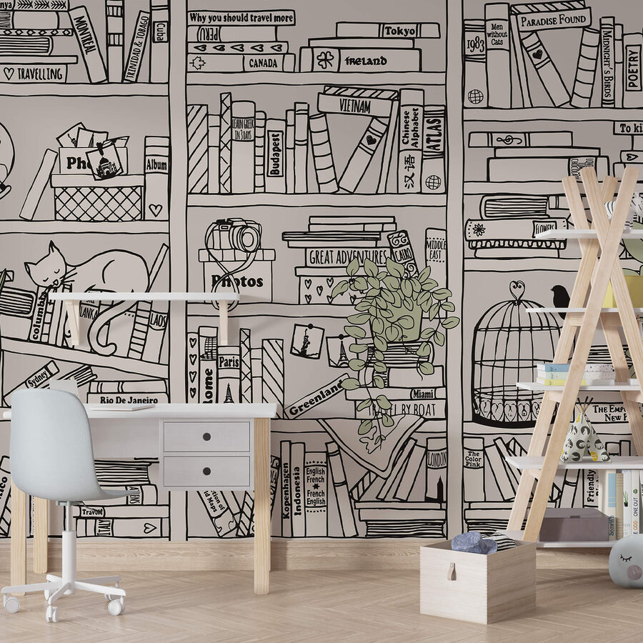 Papel pintado con libros en estanterías