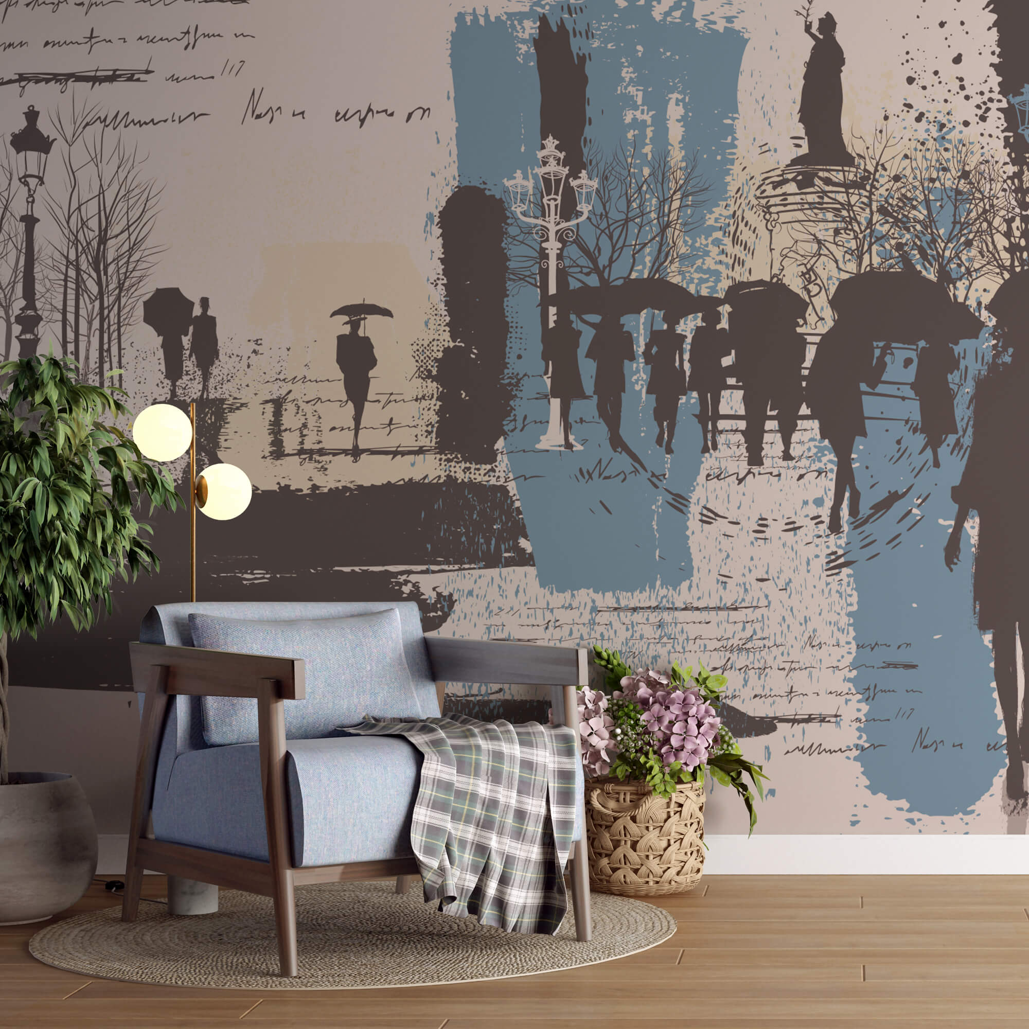 Grupo de personas caminando con paraguas