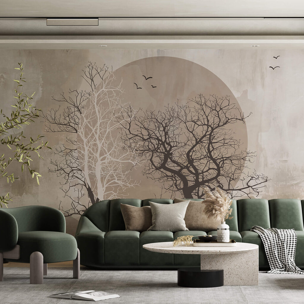 Pintura de árboles y un sol