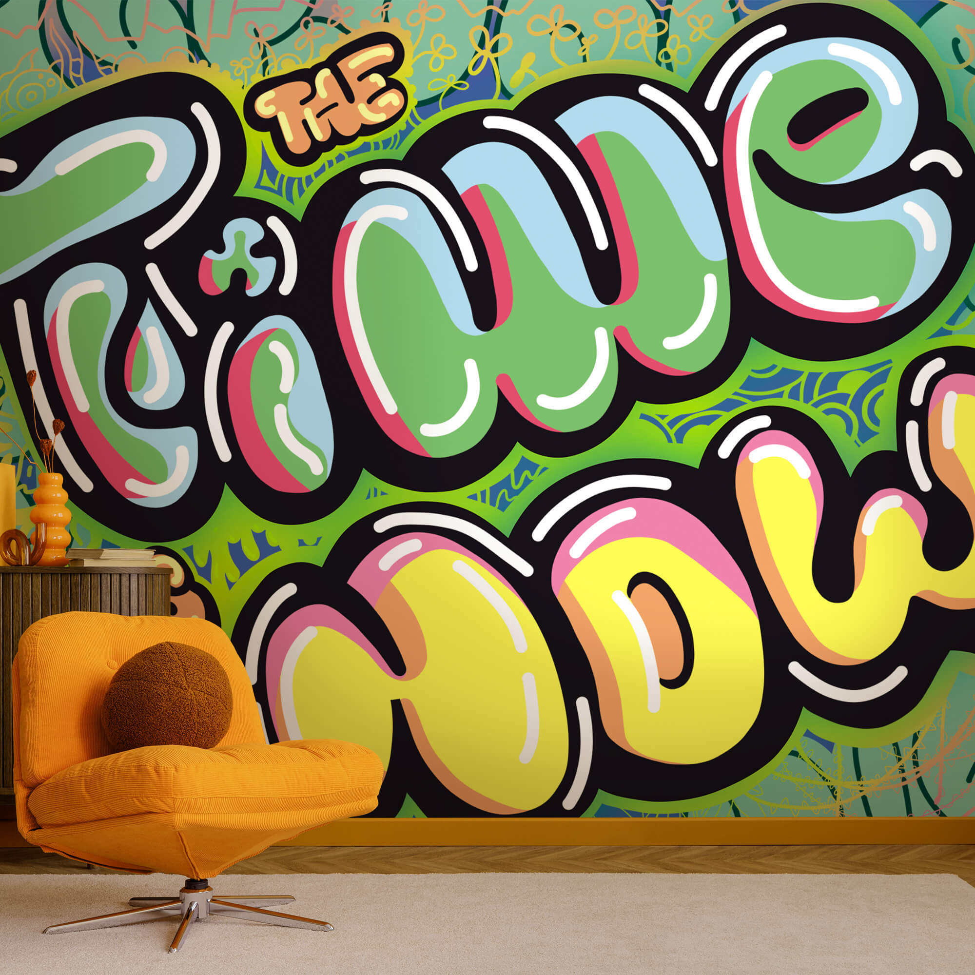 Graffiti de colores sobre fondo verde Graffiti de colores sobre fondo verde