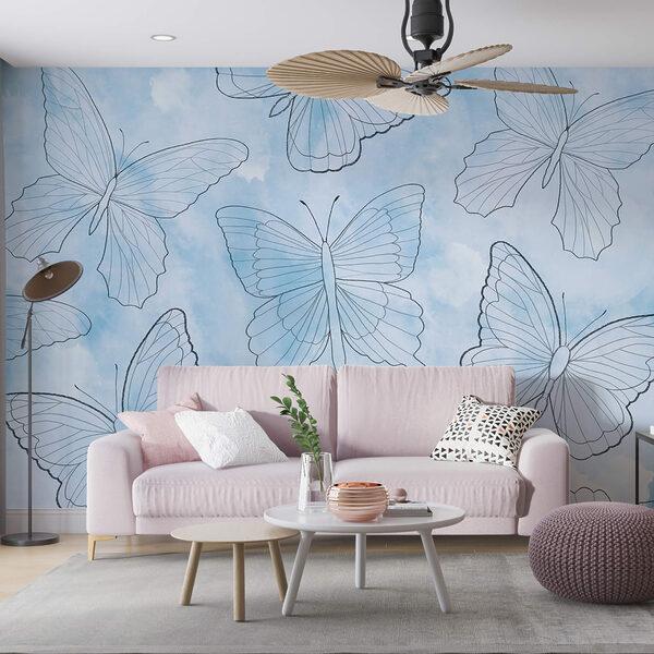 Fotomurales Fotomurales Patrón de mariposas sobre fondo azul (SKU: t00286v1)