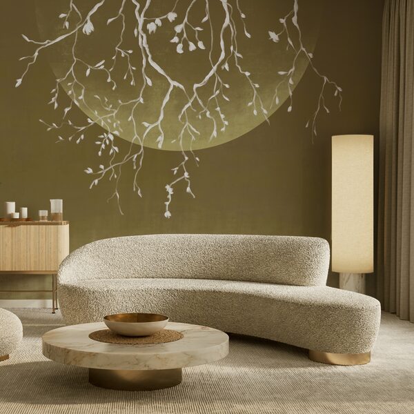 Ramas de árbol con hojas y una luna Ramas de árbol con hojas y una luna