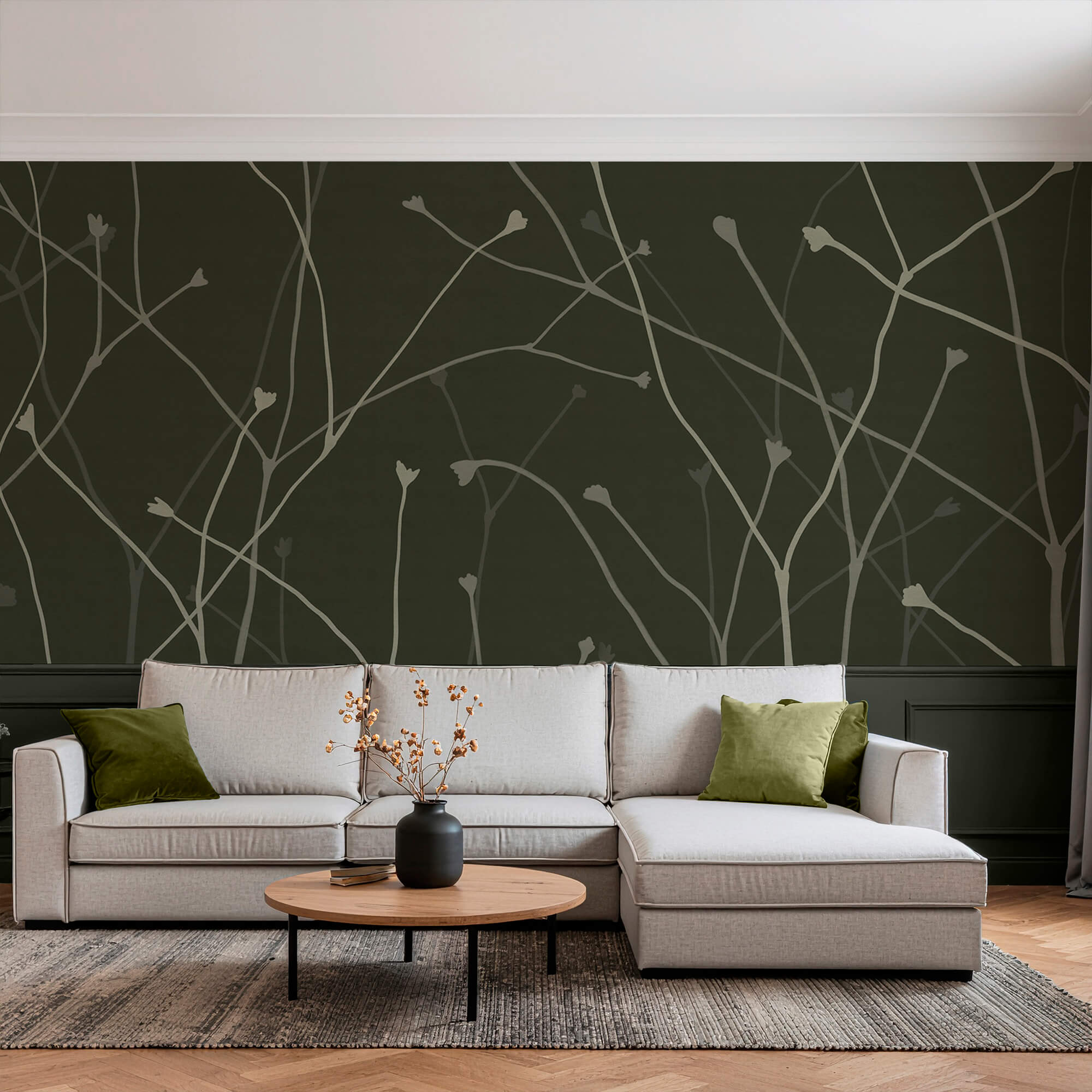 Ramas delicadas sobre un fondo oscuro