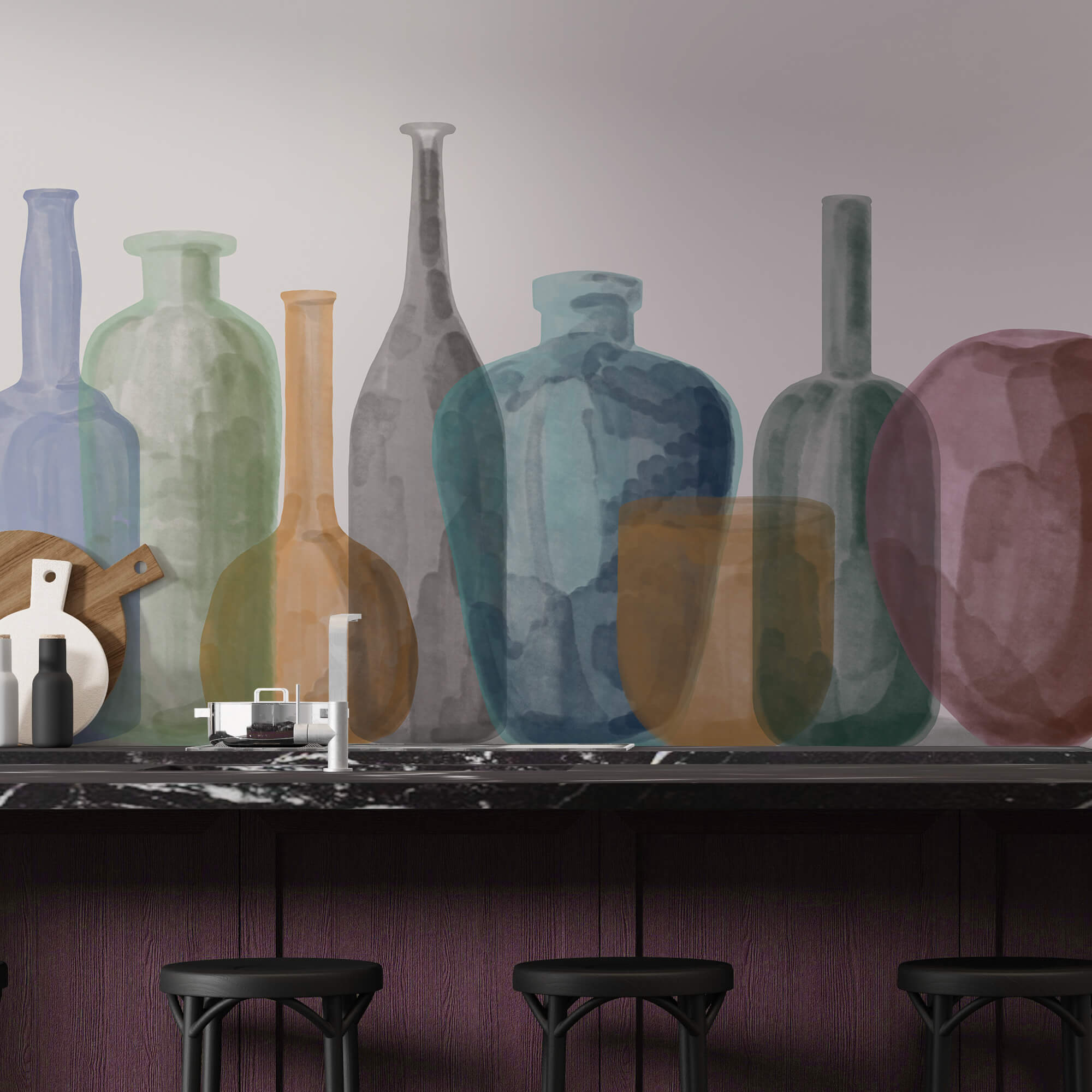 Grupo de botellas de vidrio