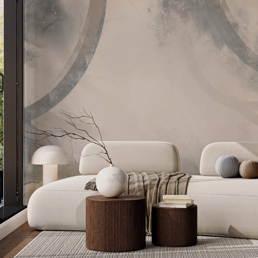 Fondo blanco y gris con círculos blancos y negros