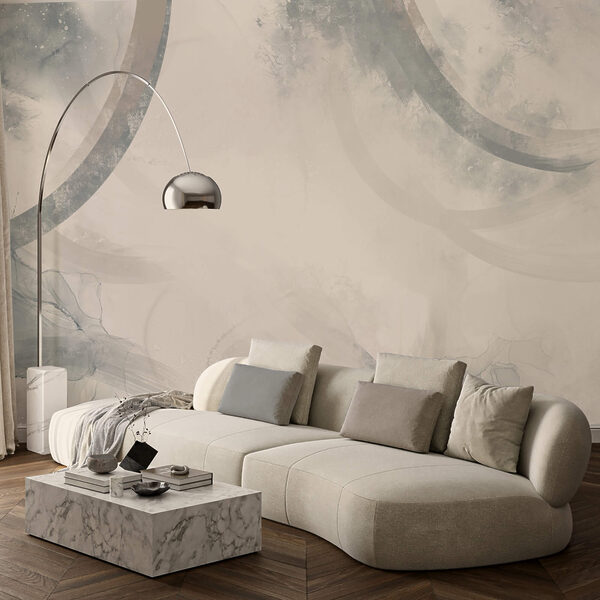 Fondo blanco y gris con círculos blancos y negros