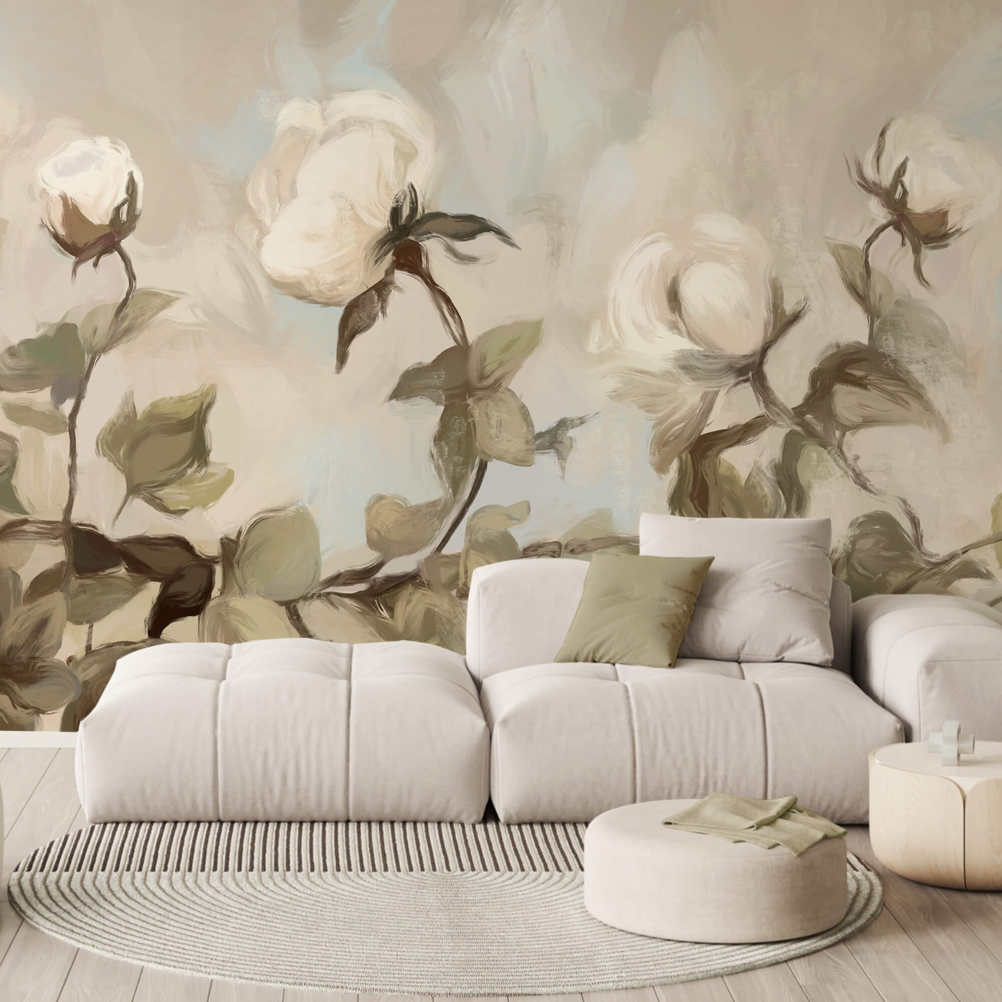 Pintura de flores y hojas blancas