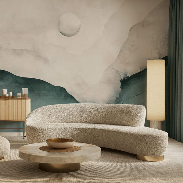 Fotomurales Fotomurales Pintura de una montaña con una luna en el cielo (SKU: t00298)