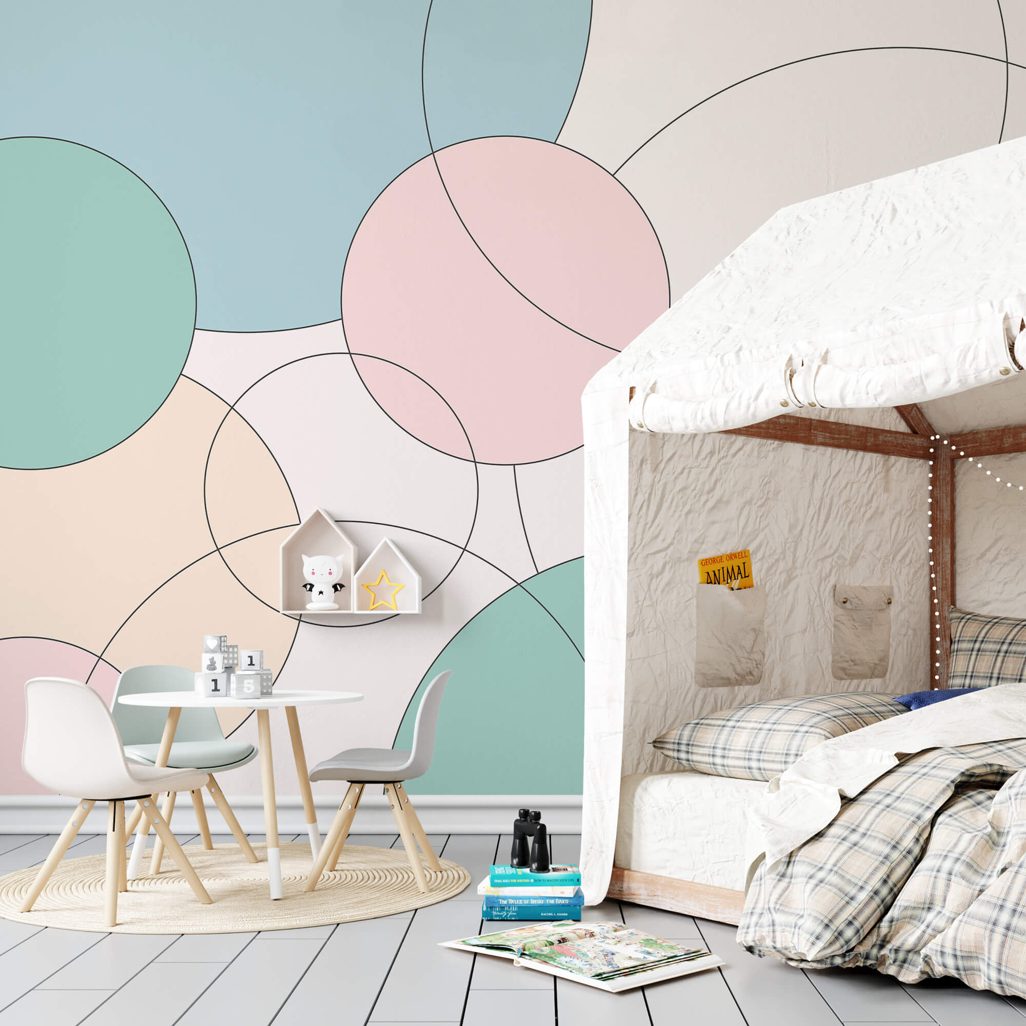 Patrón de círculos y hojas