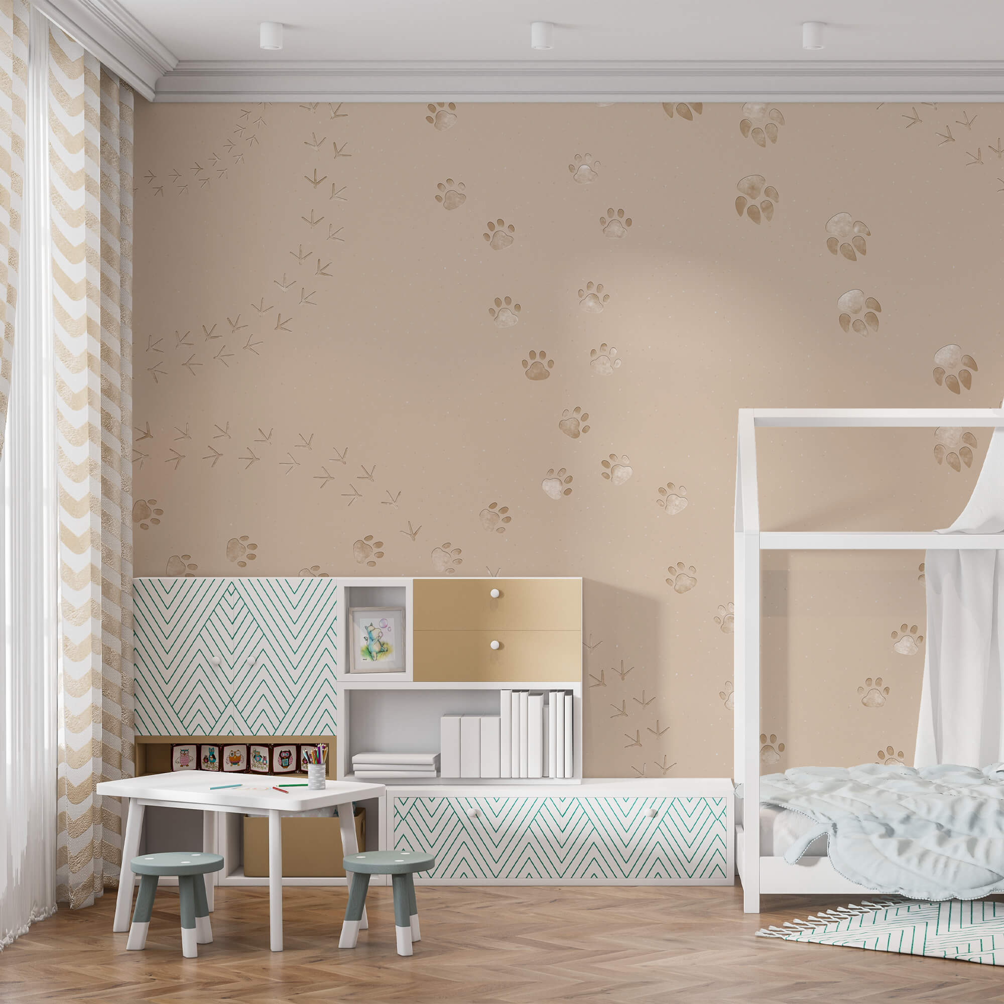 Patrón de huellas de patas y pájaros