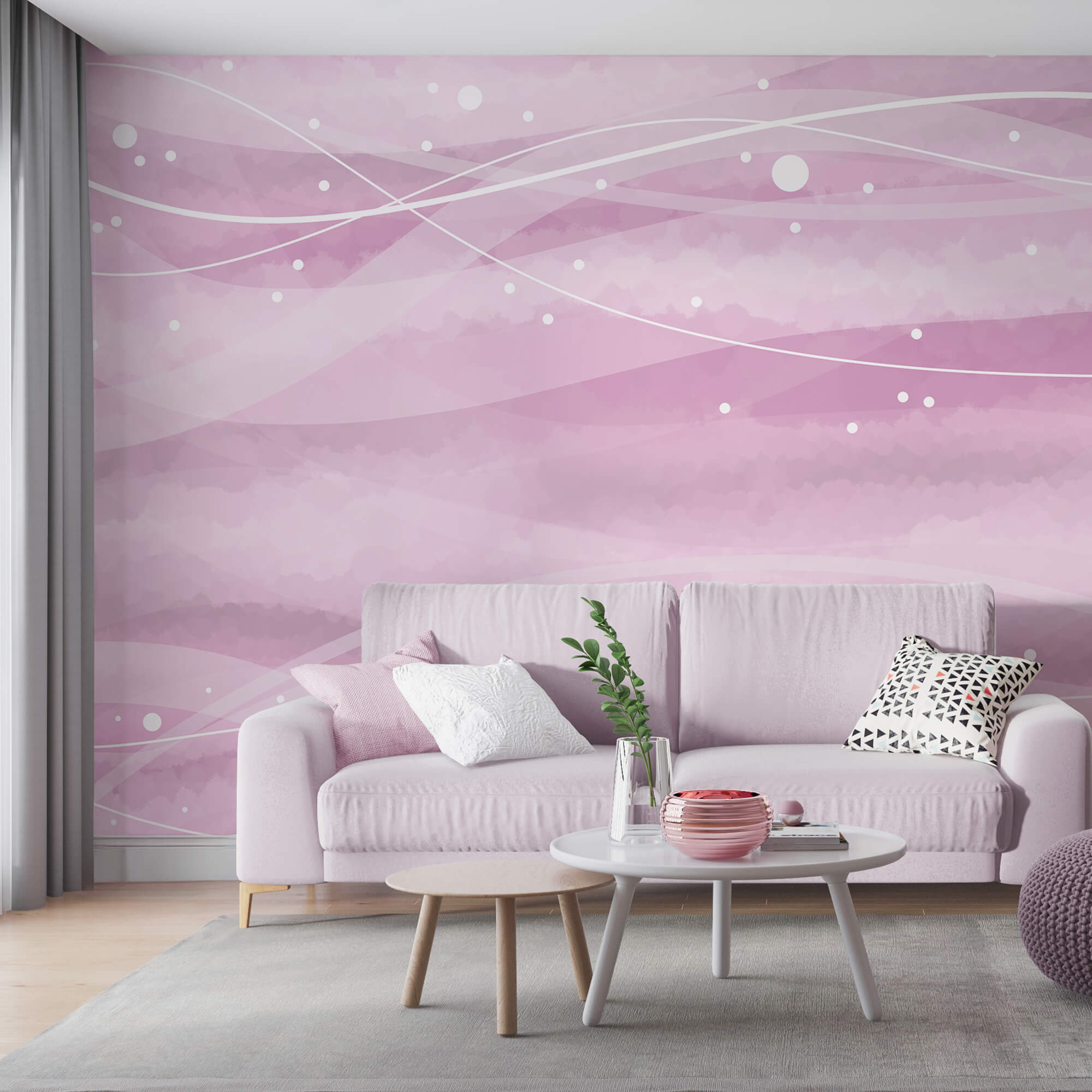 Fondo rosa con líneas y puntos blancos