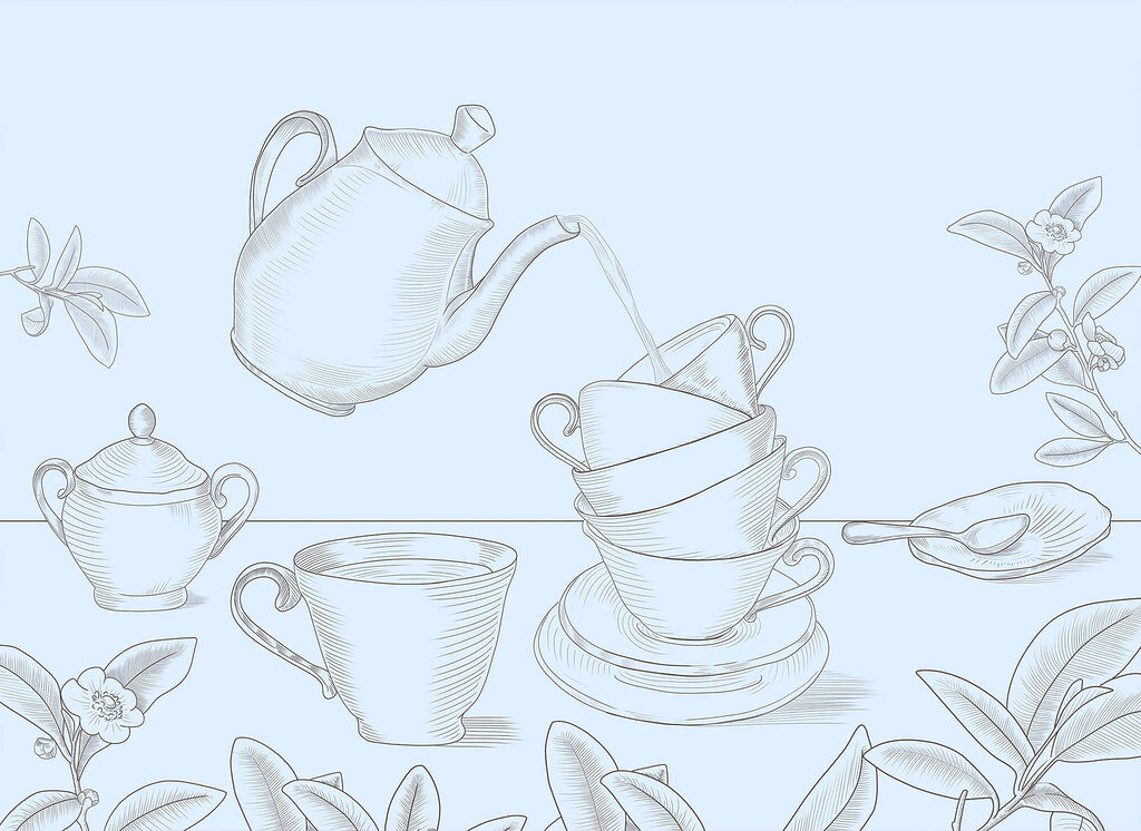 Teapot pouring into a stack of teacups