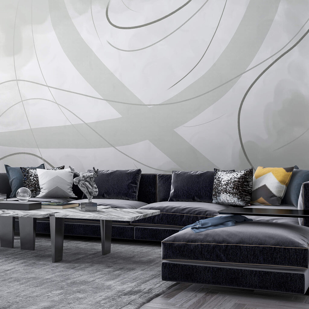 Fondo blanco y gris con líneas y curvas