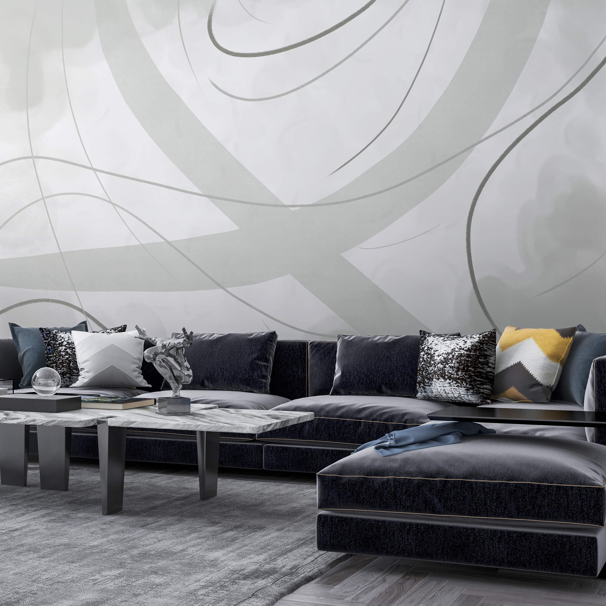 Fondo blanco y gris con líneas y curvas