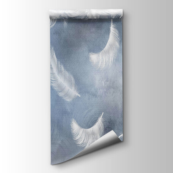 White feathers on a blue background