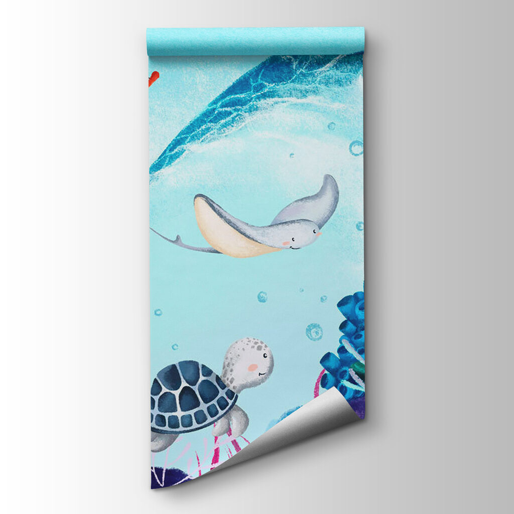 Cartoon of a boat and sea animals