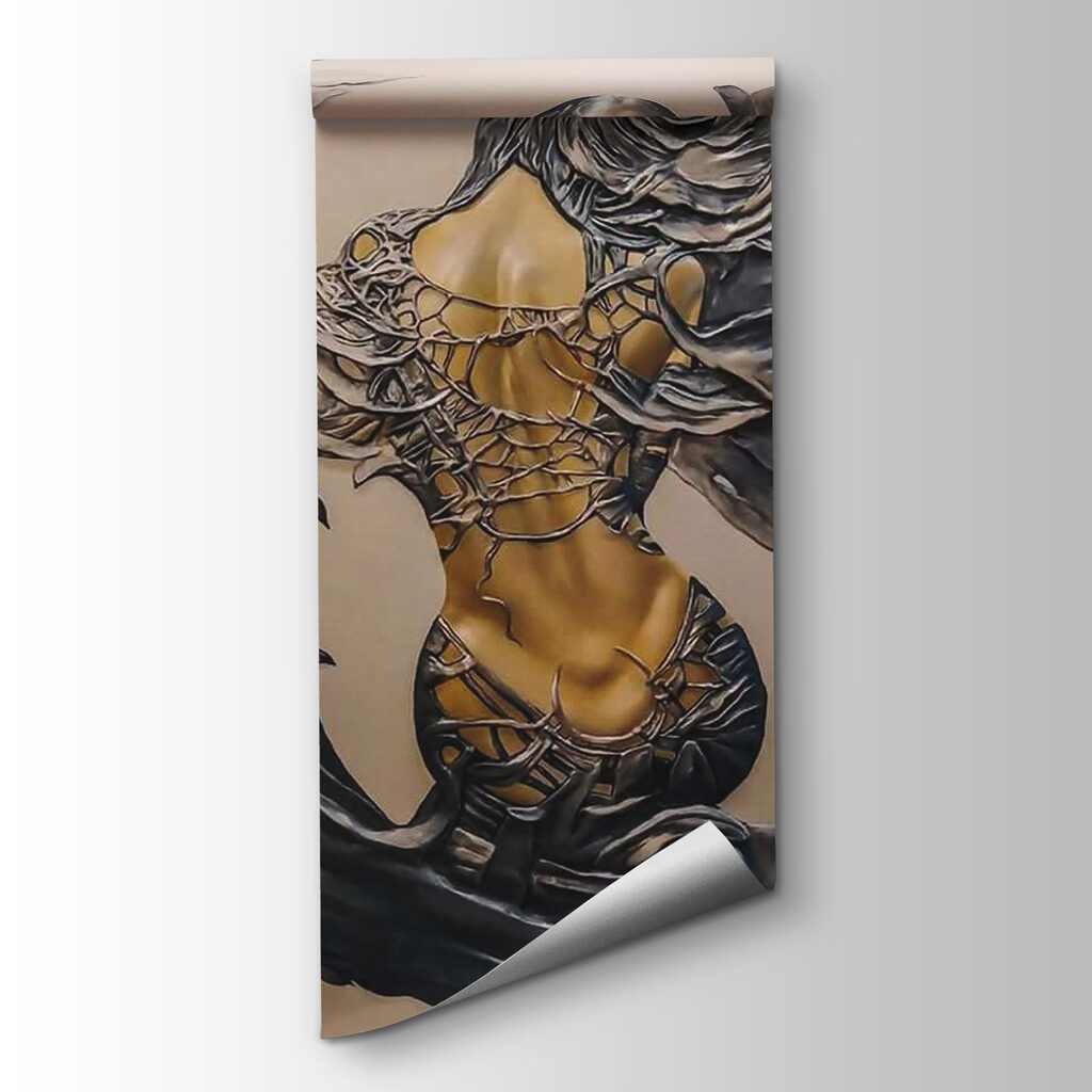 Metal sculpture of a woman with wings