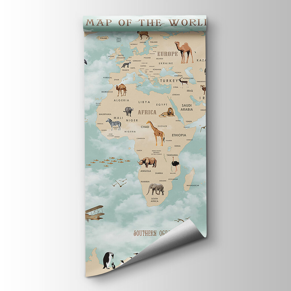 Map of the world with animals