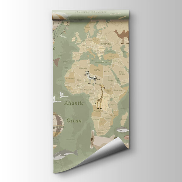 A map of the world with airplanes and hot air balloons A map of the world with airplanes and hot air balloons