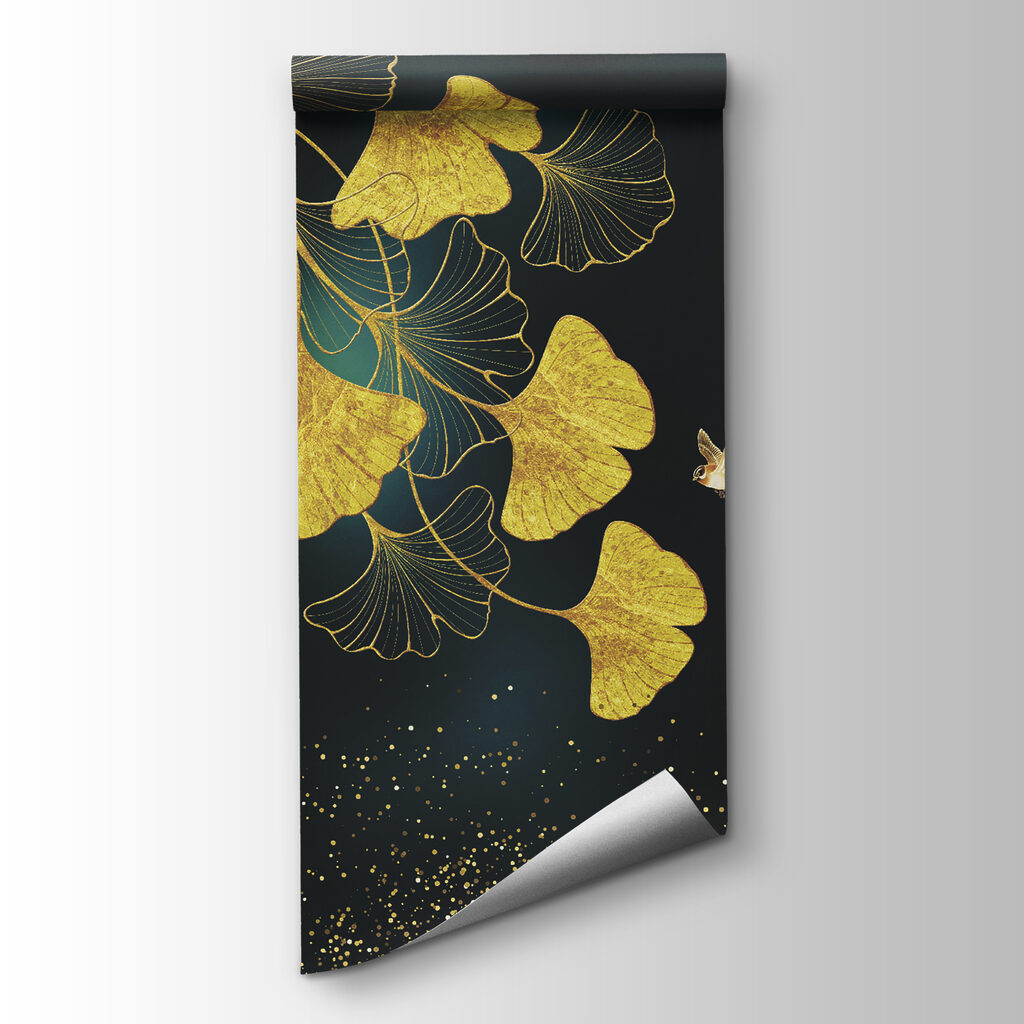 Ginkgo leaves and birds in elegance