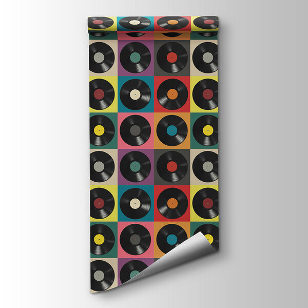 Pattern of black vinyl records