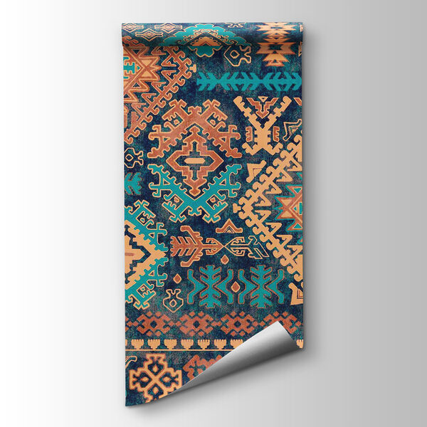 Blue and orange patterned fabric