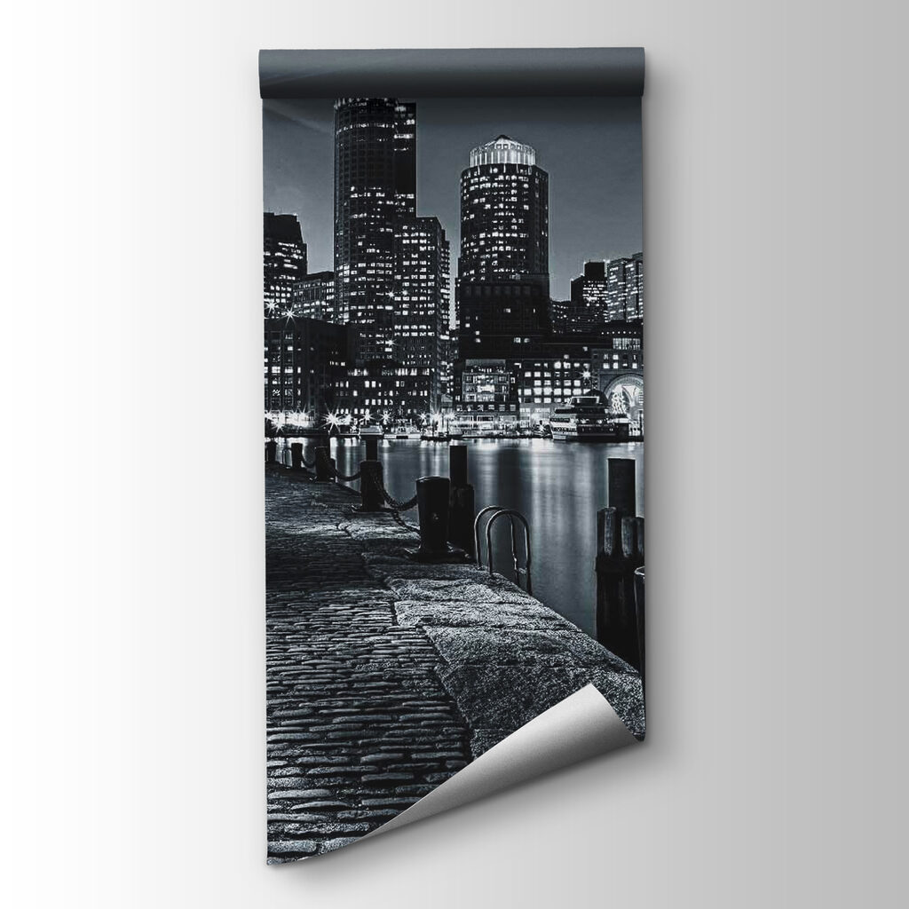 A city skyline with lights on the water A city skyline with lights on the water