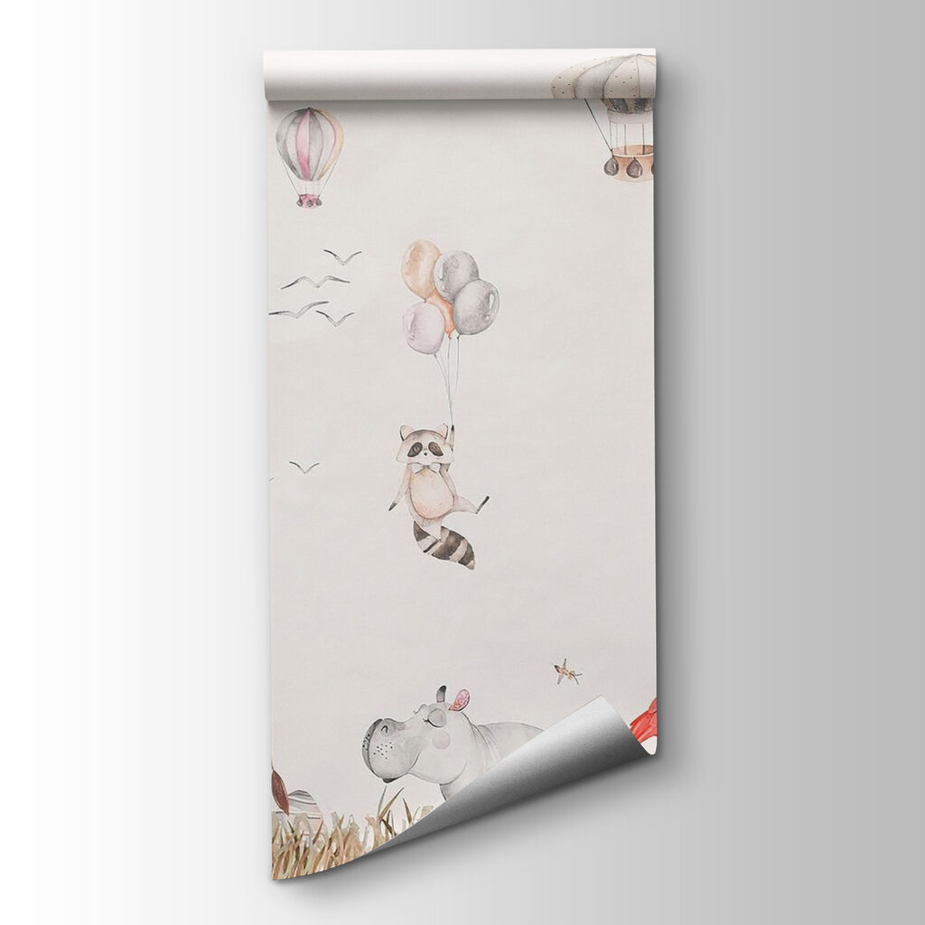 Wall mural of animals and hot air balloons