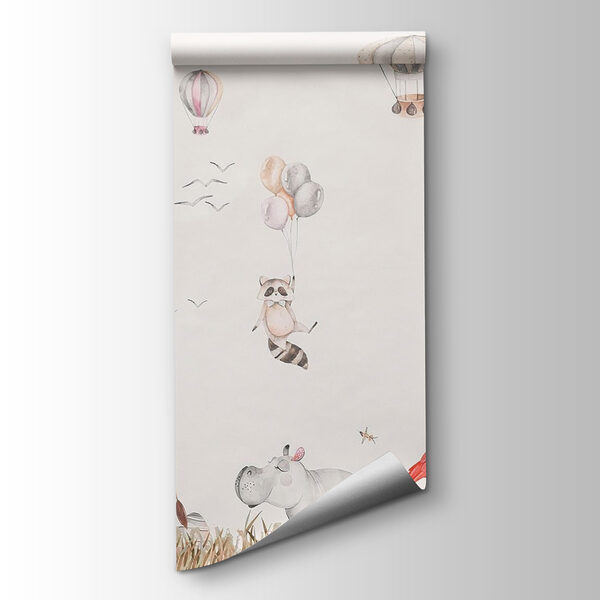 Wall mural of animals and hot air balloons