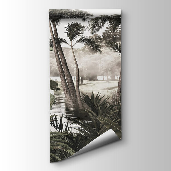 A group of palm trees in water