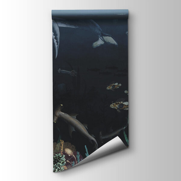 Group of fish and whales swimming in the ocean