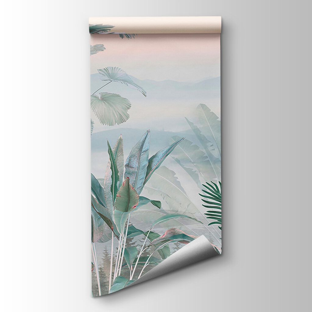 Foggy landscape with plants