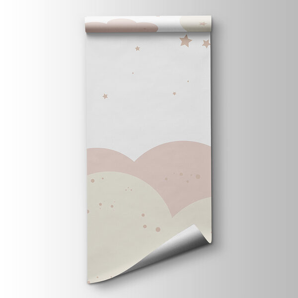 Pink and white clouds and stars