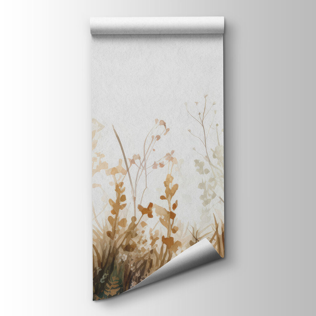 A painting of grass and flowers