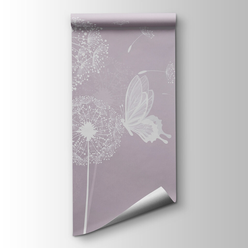 A white dandelions and butterflies