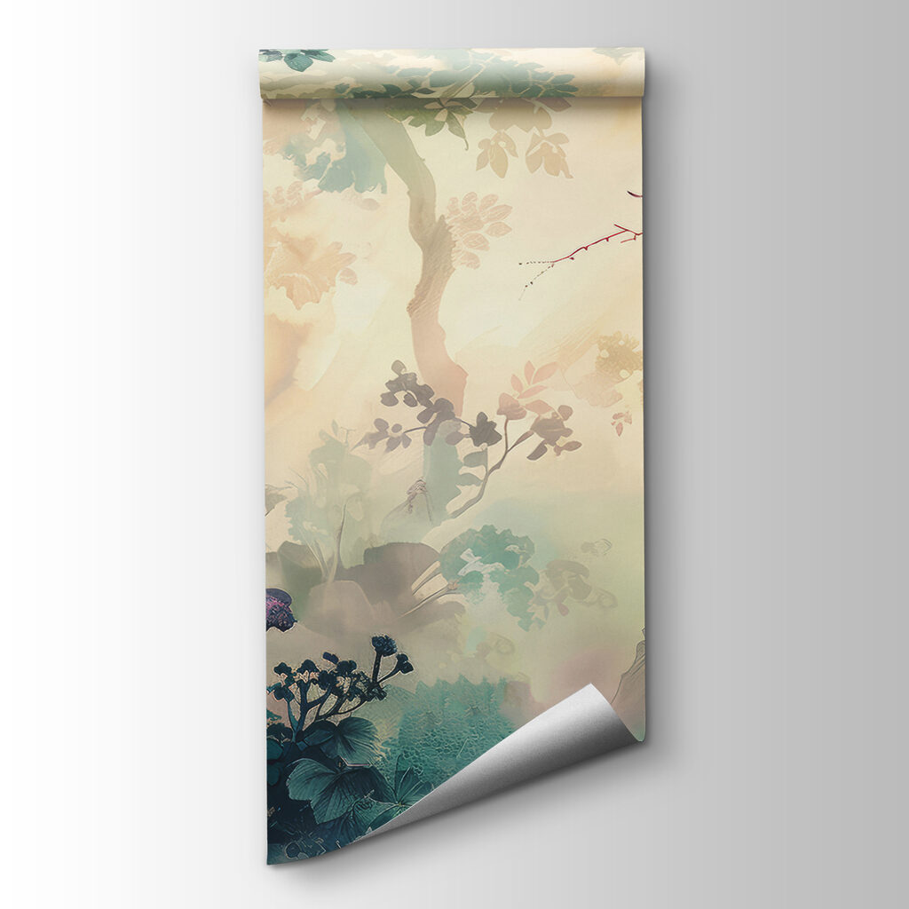 A painting of a tree with flowers and leaves