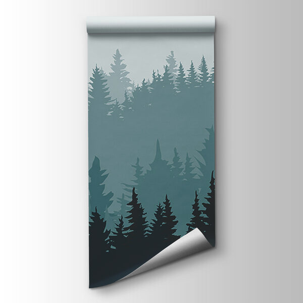 A forest of trees in the fog A forest of trees in the fog