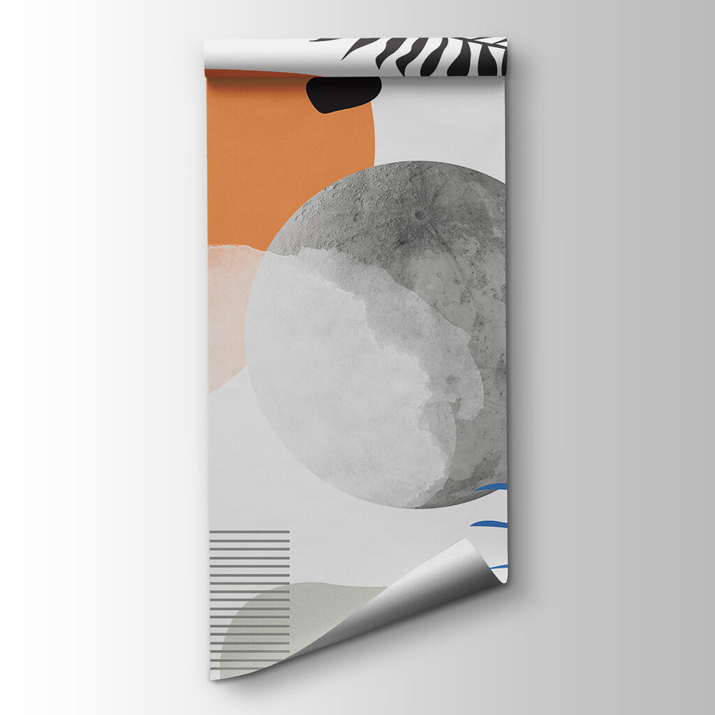 A colorful art with black and white circles and leaves A colorful art with black and white circles and leaves