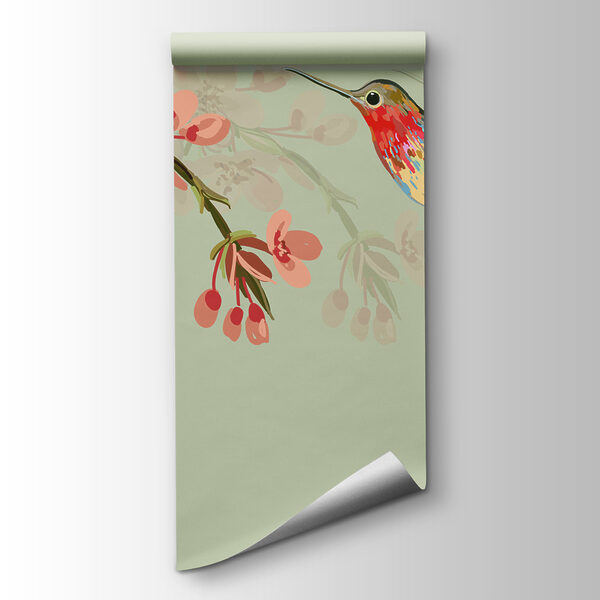 A bird flying next to flowers