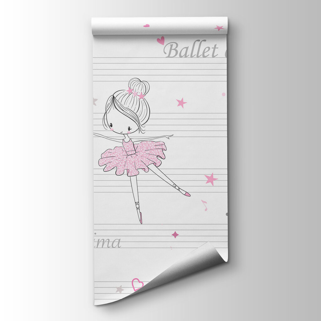 A group of pink and white ballet dancers on musical notes