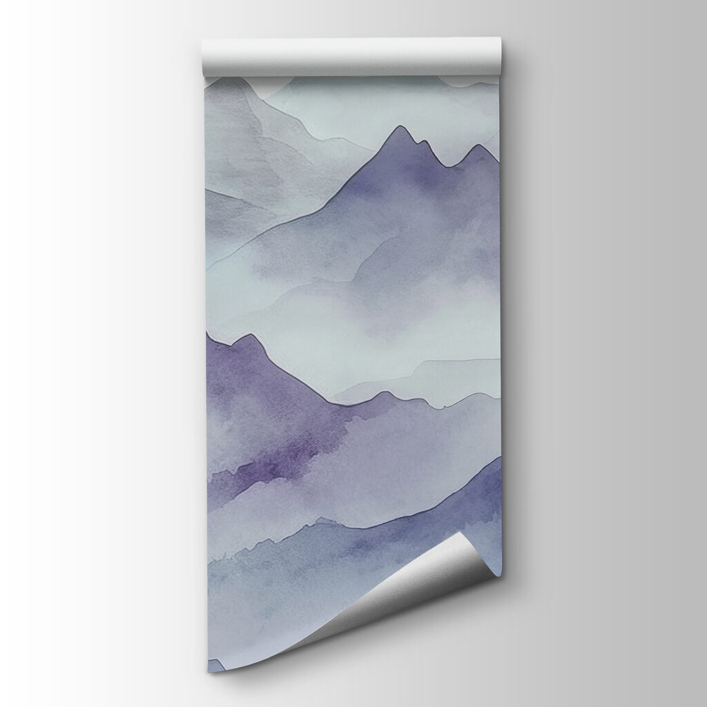 A watercolor of mountains and fog