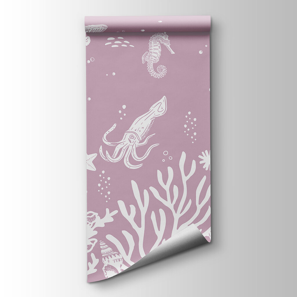 A white outline of sea animals