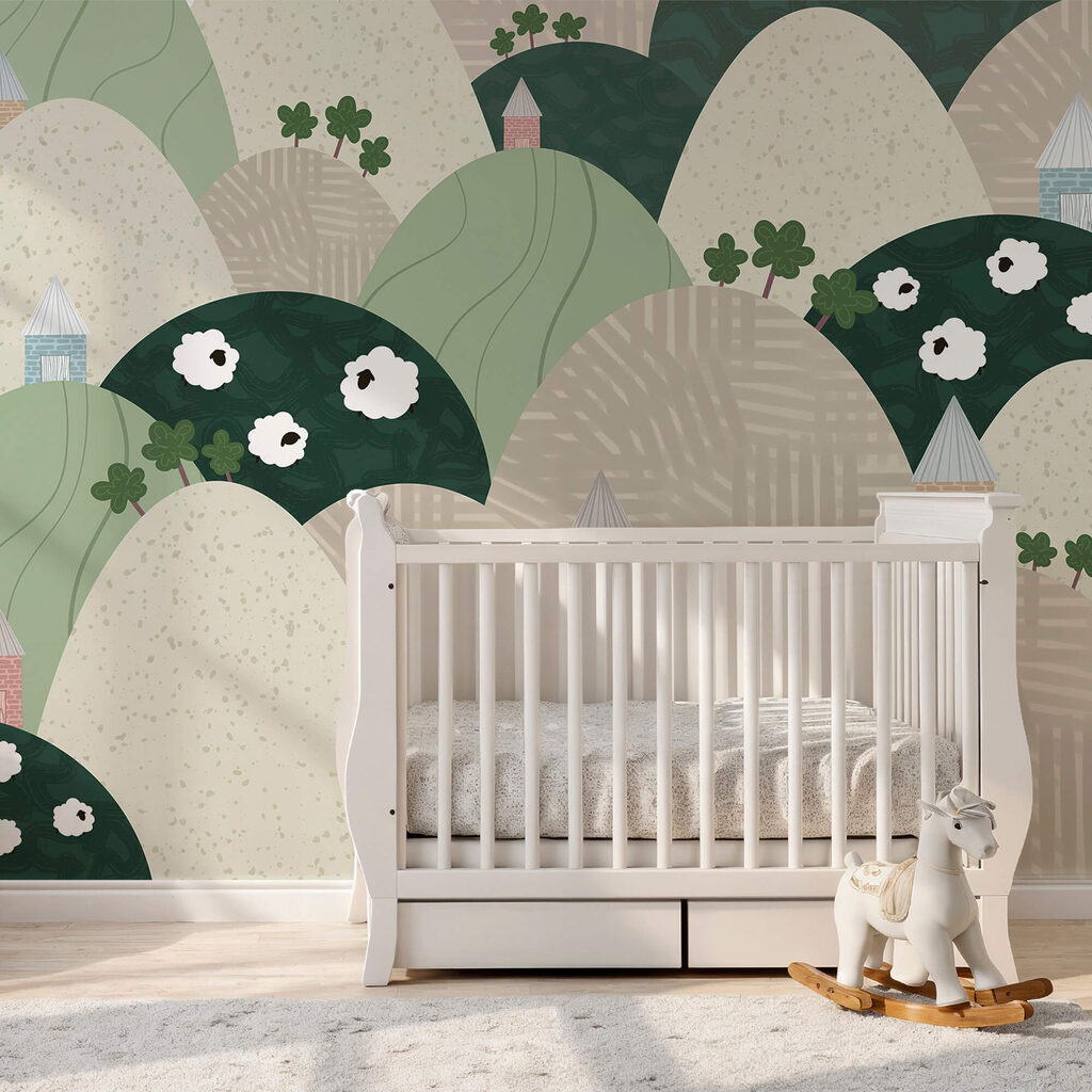 Paisaje con colinas y flores