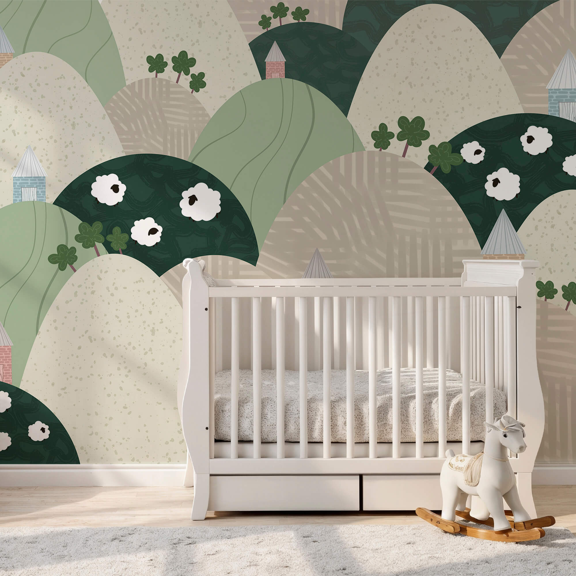 Paisaje con colinas y flores