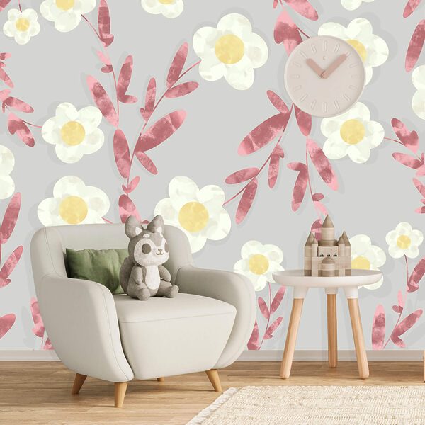 Patrón de flores blancas y amarillas