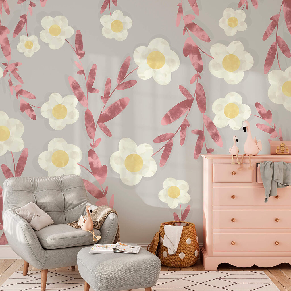 Patrón de flores blancas y amarillas