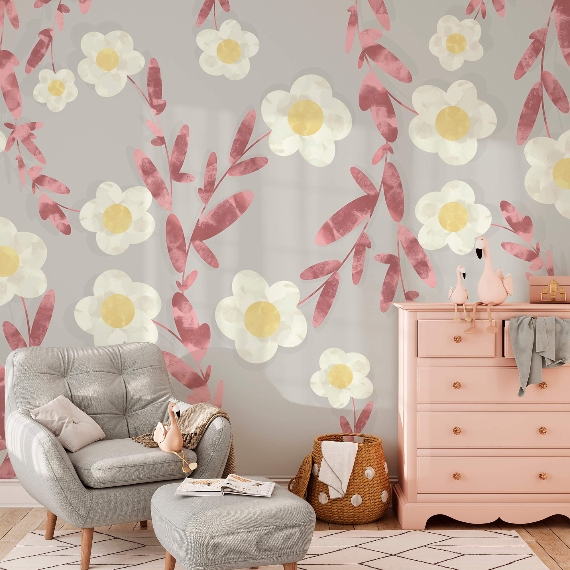 Patrón de flores blancas y amarillas