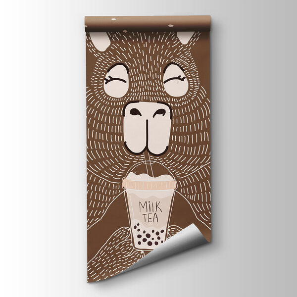 Cartoon animal holding a cup of milk tea Cartoon animal holding a cup of milk tea