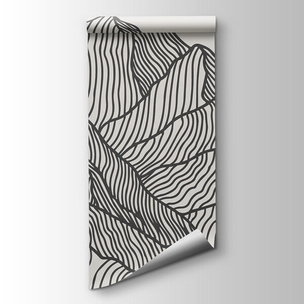 A black and white drawing of a mountain range