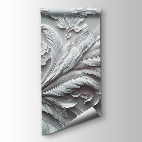 White wall with flowers and leaves